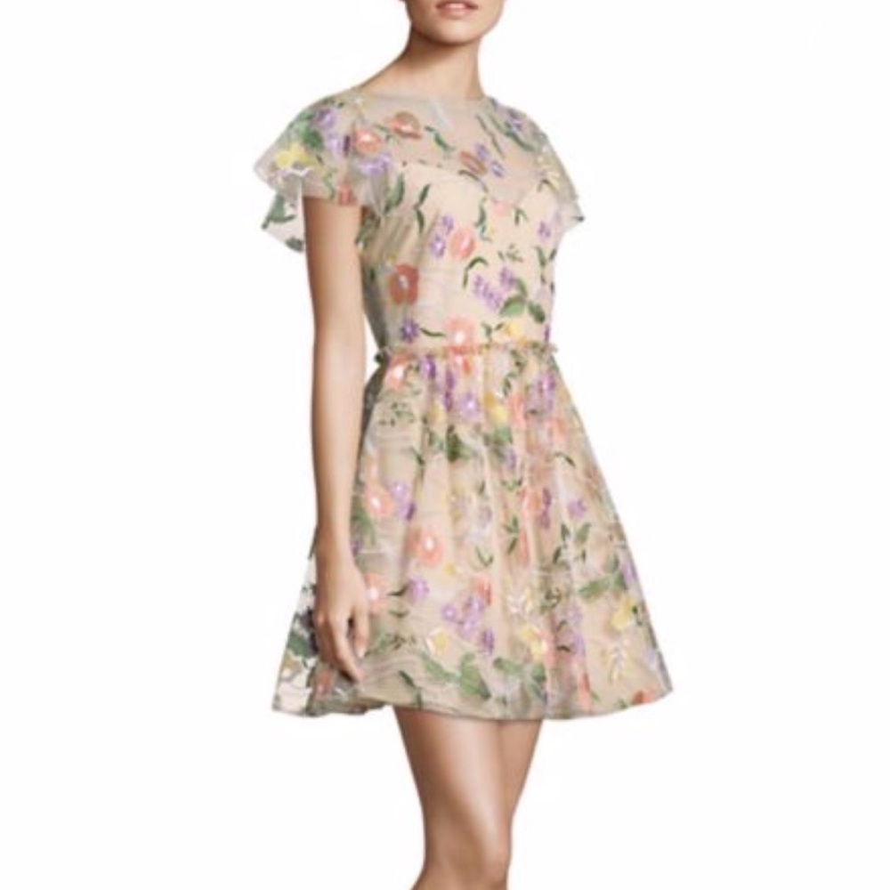 Shoshanna Midnight Dress - embroidered Floral overlay